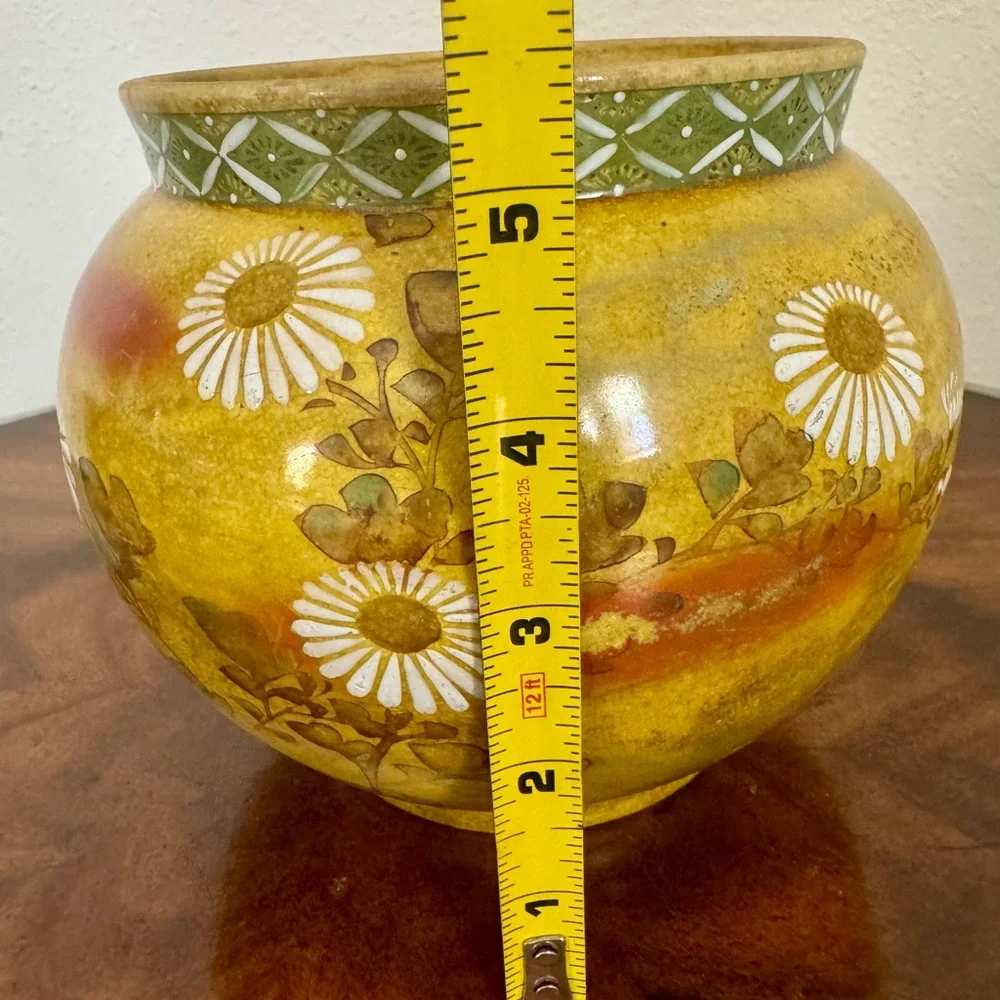 Antique Japanese Ceramic Planter Hand Painted Floral Decoration 5 1/2” - Picture 10 of 12